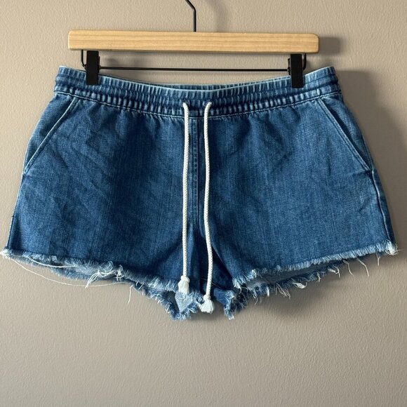 Women's M Aerie Drawstring Raw Hem Denim Shorts - Picture 2 of 6